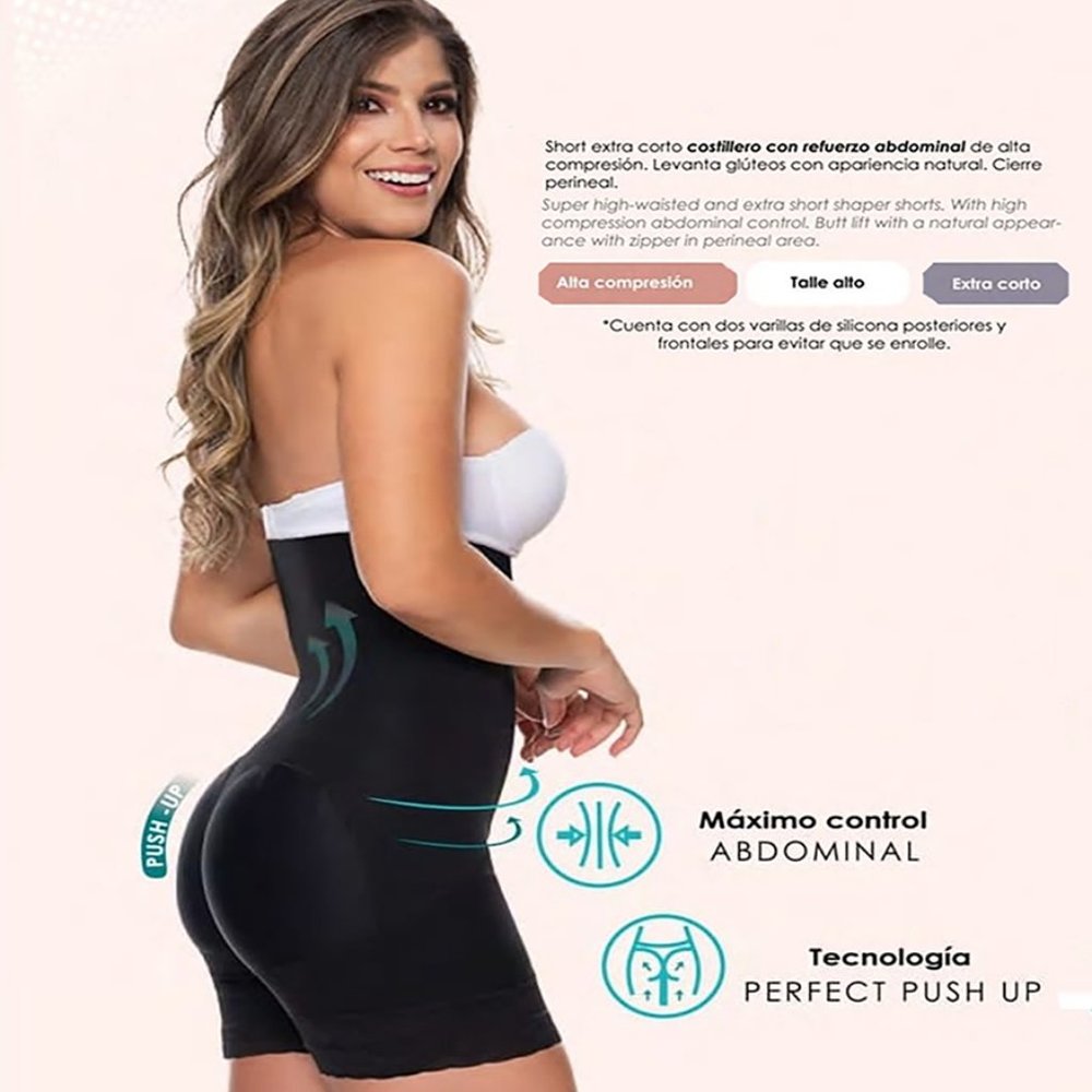 Extra short butt lift with tummy control. / Short levanta glúteos costillero.